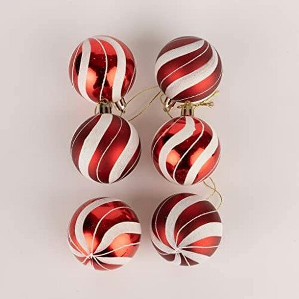 Shatchi Shatterproof Red and White Candy Stripe Christmas Baubles Pack Sizes 3 or 6, 10cm Tree Decorations