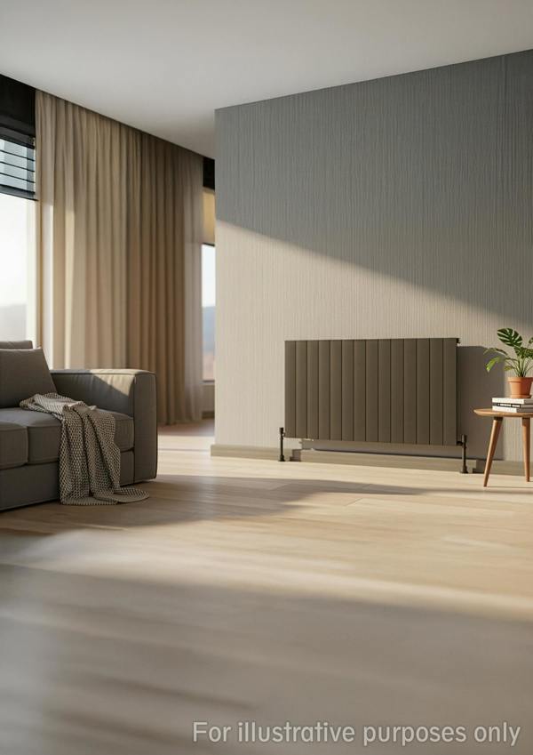 MYHOMEWARE 1022mm x 600mm Single Aluminium Panel Radiator in Anthracite Grey - Model Lena - Wall-mounted