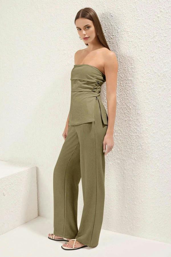 WOVCOR 2-Piece Linen-Look Strapless Blouse and Pants Set