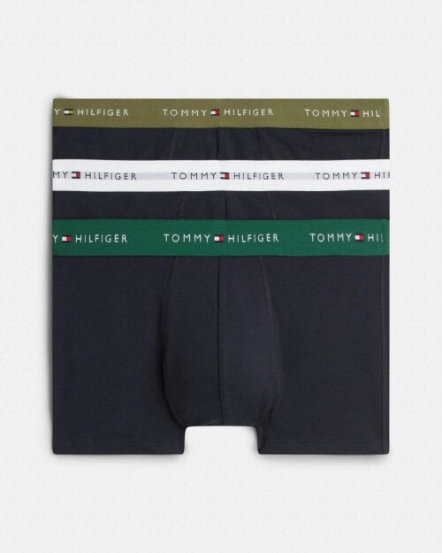 Tommy Hilfiger 3-Pack Logo Waistband Mens Trunks - White/Orna Green/Utility Olive