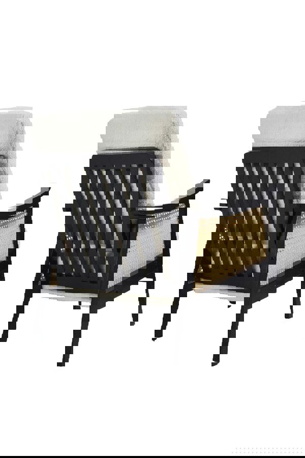 Living and Home White Teddy Fur Rattan Armrest Sofa Cushioned Armchair with Dark Leg