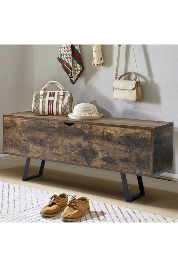 Living and Home Industrial Wooden Flip Top Storage Bench