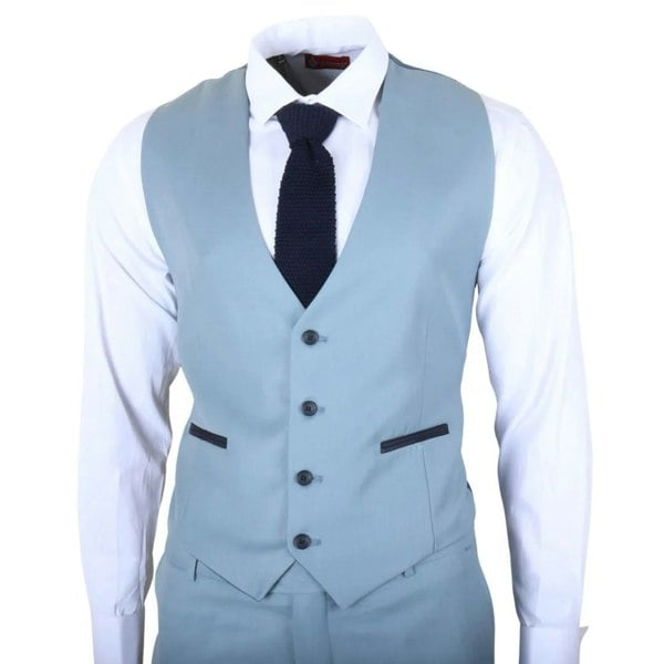 TruClothing IM32 - Men's Plain Turquoise Blue 3 Piece Suit