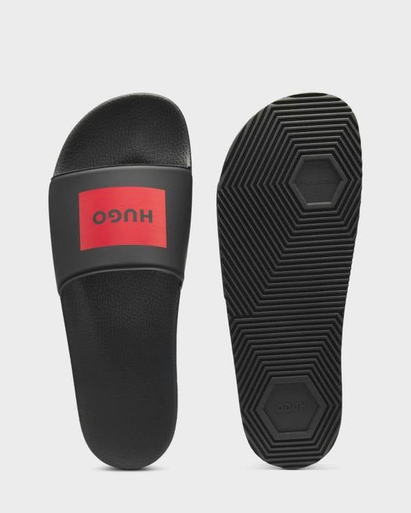 HUGO Mens Timein Mens Slides with Logo Strap - Black 001 | CHO | Designer Mens Sandals