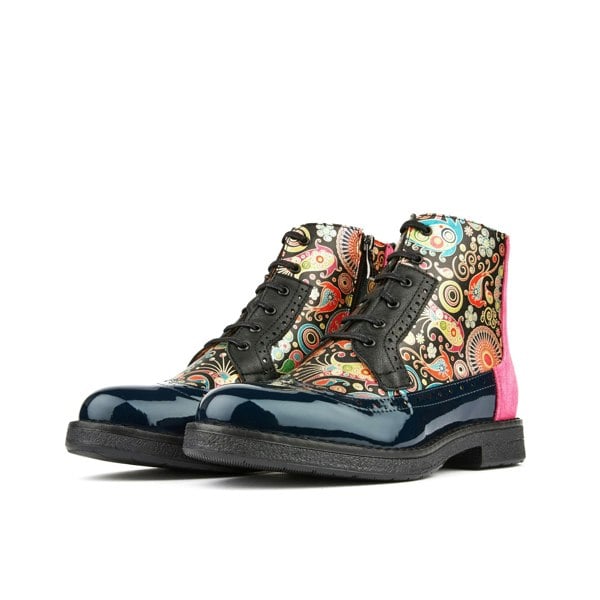 Embassy London Hatter - Navy Pink - Women's higher ankle leather boot with brogue styling