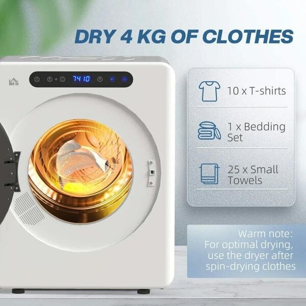 4kg Compact 40-60℃ Tumble Dryer - White