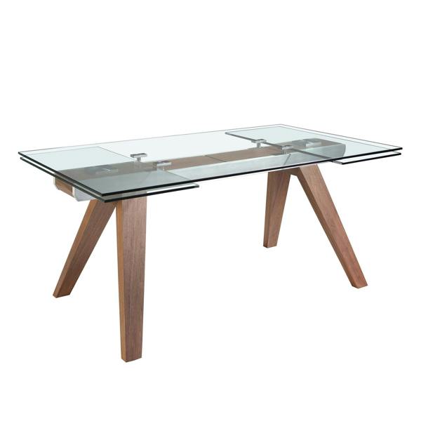Angel Cerdá Rectangular tempered glass and walnut extending dining table 1131