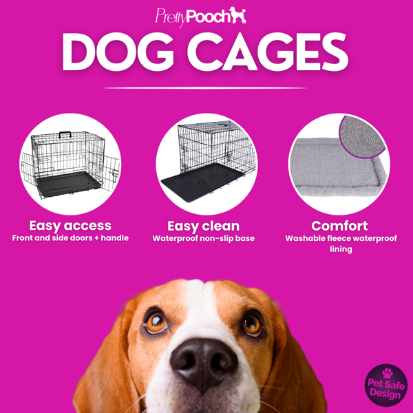 Pretty Pooch Dog Cage Large Crate Puppy Cat Pet Training Crate Metal Folding with Tray Double Door and Bed 36"