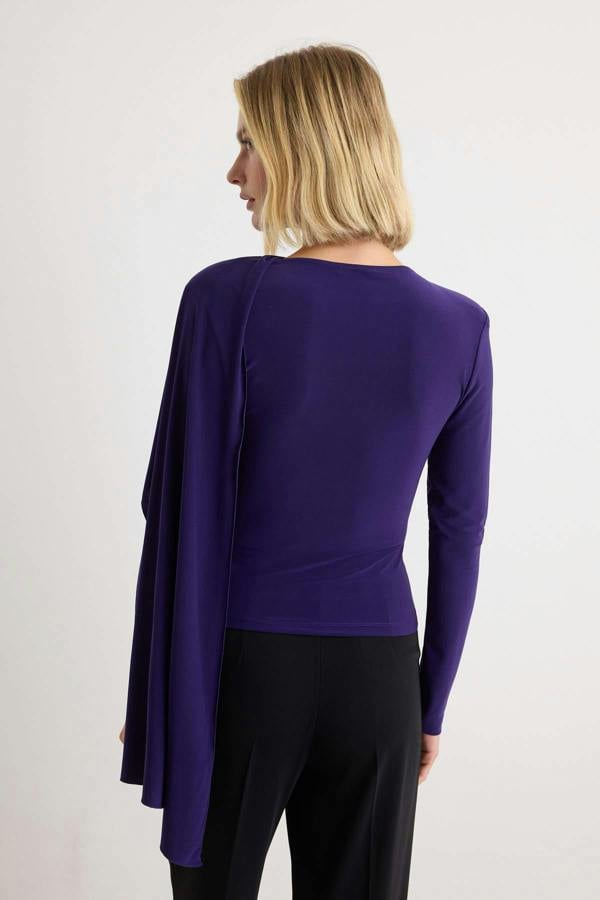 WOVCOR Fitted Boat Neck Cape Detail Long Sleeve Blouse