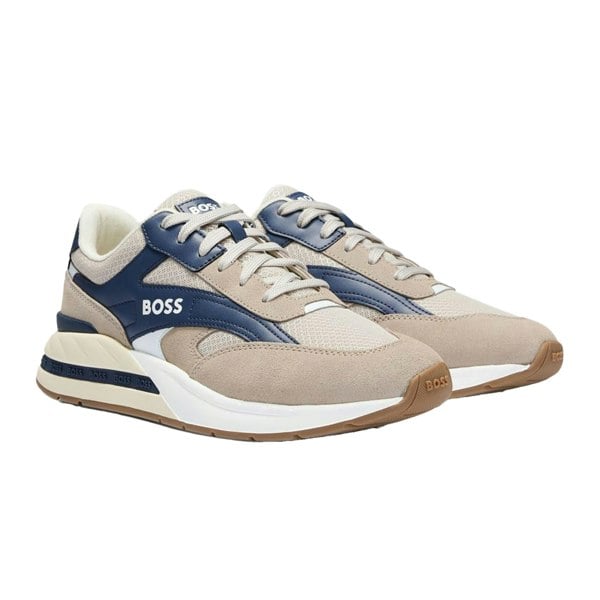 Boss Mens Kurt Leather Running Trainers - Beige