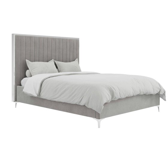 Wyld Haus Killarney Mink Upholstered 4ft6 Double Bed with Tall Ribbed Headboard