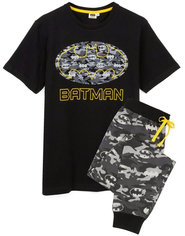DC Comics Mens Black Camo Logo Short Sleeve Long Leg Pyjama Set