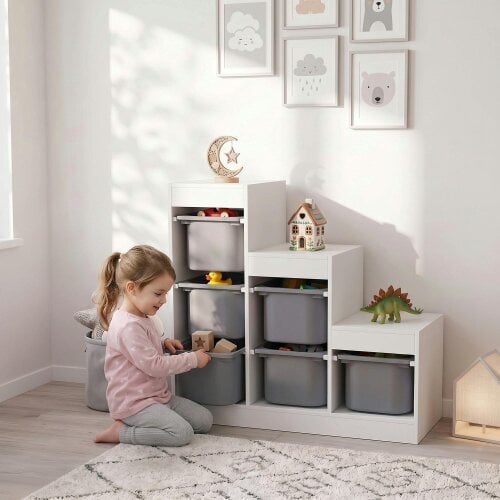 AIYAPLAY 3-Layer Kids Toy Storage Unit with 6 Removable Bins, Grey