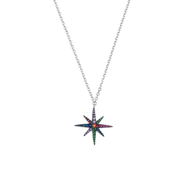 Spero London Sterling Silver Rainbow Starburst Necklace