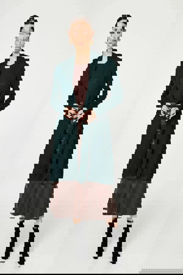 Green | Open Front Longline Relaxed Cardigan