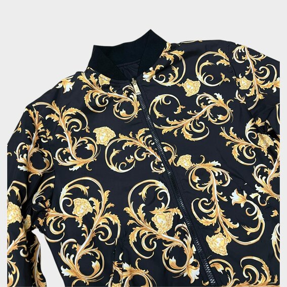 Versace Reversible Baroque Print Bomber Jacket Black Gold