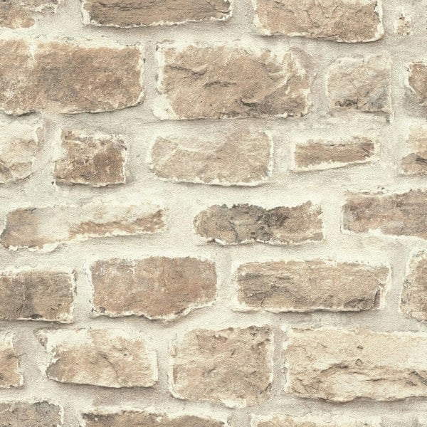 Rasch Wallpaper Rustic Stone Brick Natural Beige Wall Paper 860610