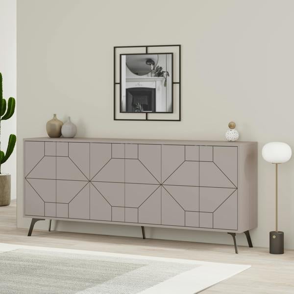 Decortie Dune Gold Marble Effect Geometric 6 Door Sideboard with Metal Legs (W) 181cm