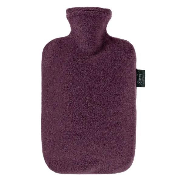 Purple Fashy fleece hot water bottle cover with black label