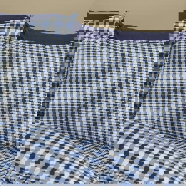 Catherine Lansfield Bamford Gingham Check Reversible Duvet Cover Set Navy Blue