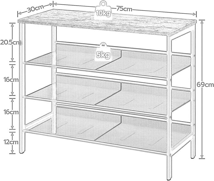 Rafaelo Mobilia 4-Tier Shoe Rack with 3 Adjustable Mesh Shelves