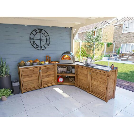 Dunster House Garden Kitchen with Right Side Sink W2m x D2m / W7' x D7' With Stainless Steel Countertop, UNIT II