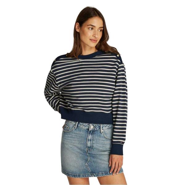 Tommy Hilfiger Womens/Ladies Striped Boat Neck Regular Sweatshirt - Black/White - 