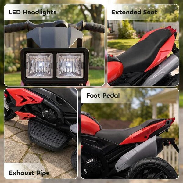 Kids Electric Motorcycle Ride-On Toy, 3-Wheel Battery-Operated Motorbike with Horn, Toddler Ride On Bike, Red