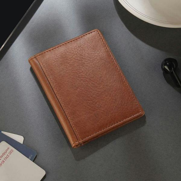 Front view of tan tuscan mens credit card holder