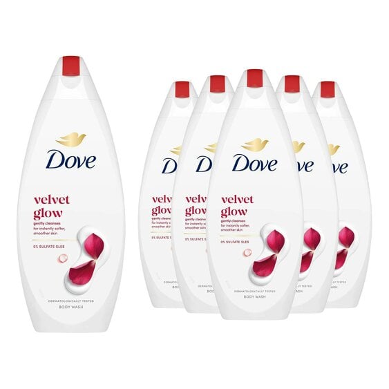 Dove Velvet Glow Body Wash 6 Pack, 0% Sulfate SLES Shower Gel, 225ml