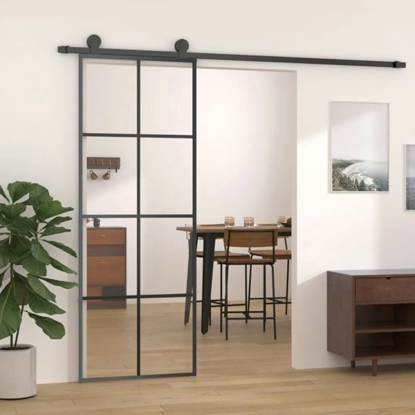 Berkfield Sliding Door Black 76x205 cm ESG Glass and Aluminium