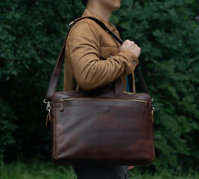 Touribag Genuine Leather Minimalist Zip Front Laptop Bag