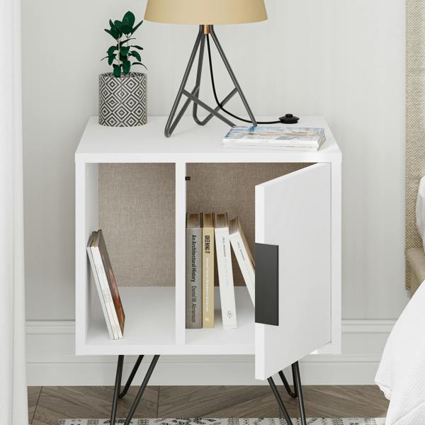 Decortie Glynn Modern Bedside Table with Metal Hairpin Legs Bedroom Nightstand with Storage 50.2cm