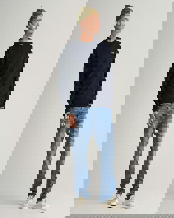 GANT Mens Classic Cotton Crew Neck Jumper - 433 Evening Blue