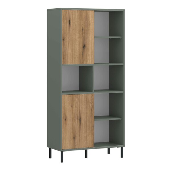 Wyld Haus Spentrup Green Olive and Natural Oak Wood Bookcase 2 Door