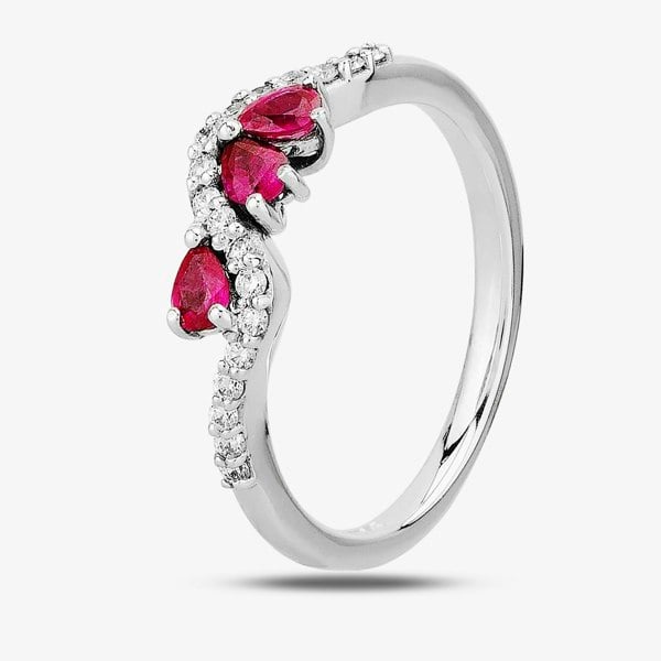 T. H. Baker 18ct White Gold Ruby and Diamond Wave Ring 9725/18W/DQ7R-0.14CT L