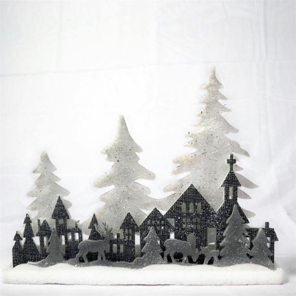 5cm Christmas Village Scene Winter Wonderland Table Decoration in Grey with Glitter Foam Finish image 4