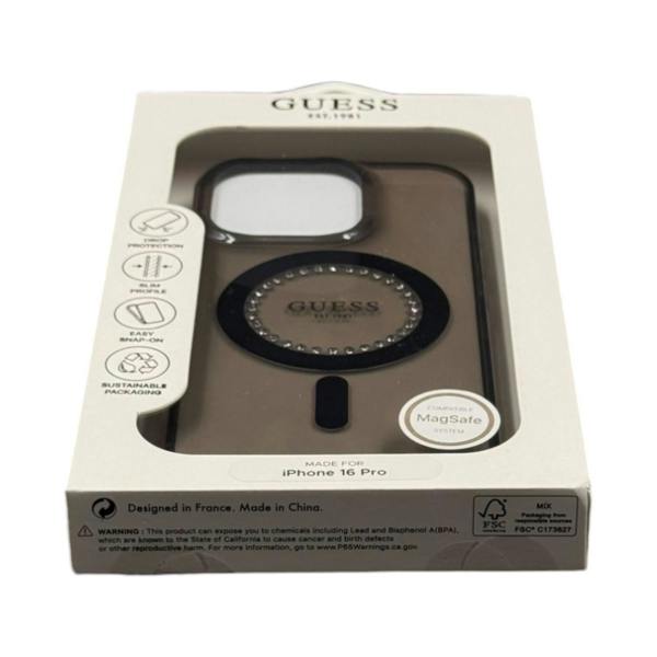 Guess IML Rhinestones Case with MagSafe for iPhone 16 Pro 6.3" Black - GUHMP16LPFTDTEK