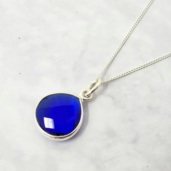 Sapphire September Birthstone Silver Necklace