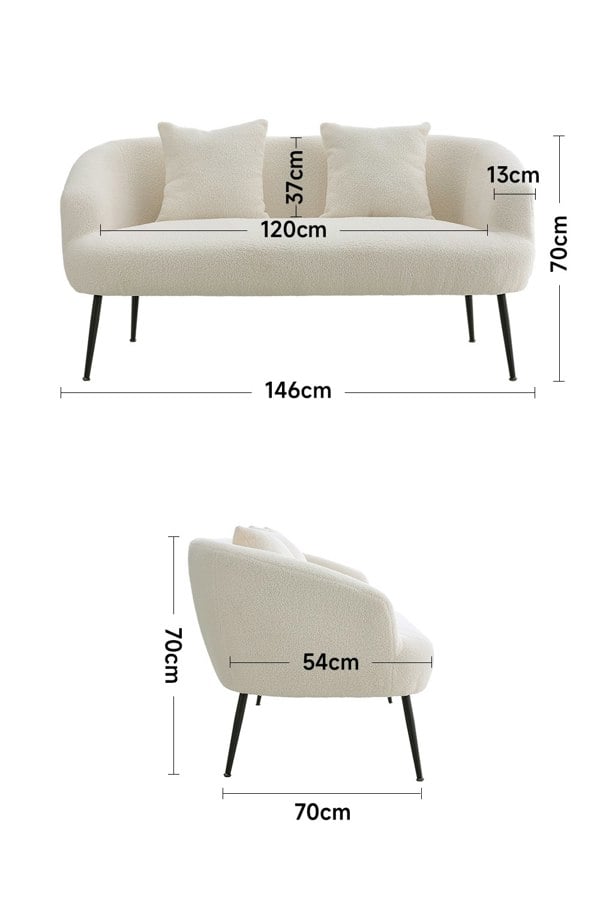 Living and Home Modern Teddy Fur Metal Legs Loveseat with Two Cushions