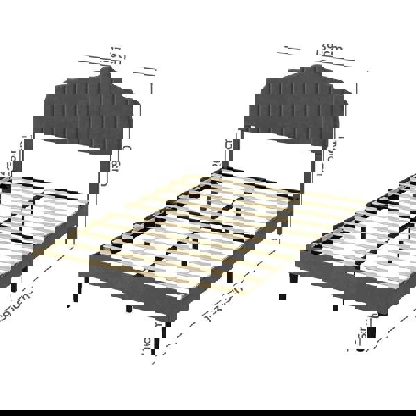 Levede Double Upholstered Bed Frame Linen Fabric Modern Soft Scalloped Headboard