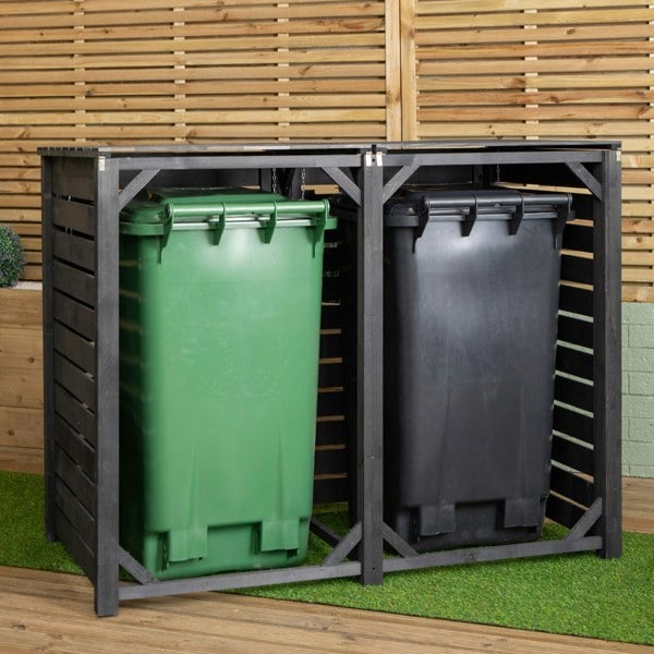 Samuel Alexander 1.43m x 1.16m Outdoor Wooden Garden Double Wheelie Bin Store Storage for 2 Bins in Anthracite