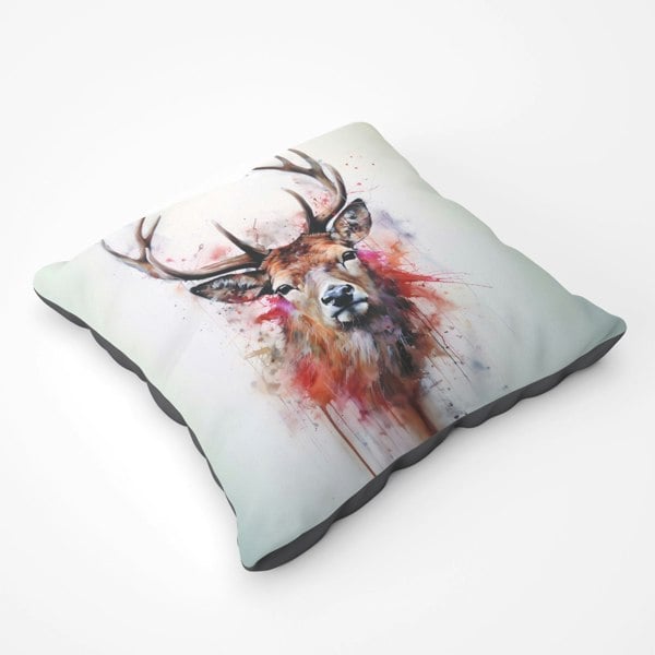 Warren Reed Watercolour Splashart Stag Face Floor Cushion