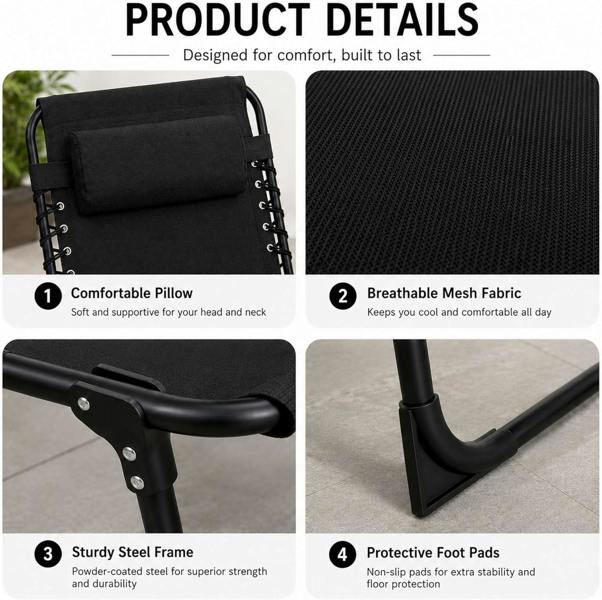 Foldable Sunbed Lounger-Black image 10