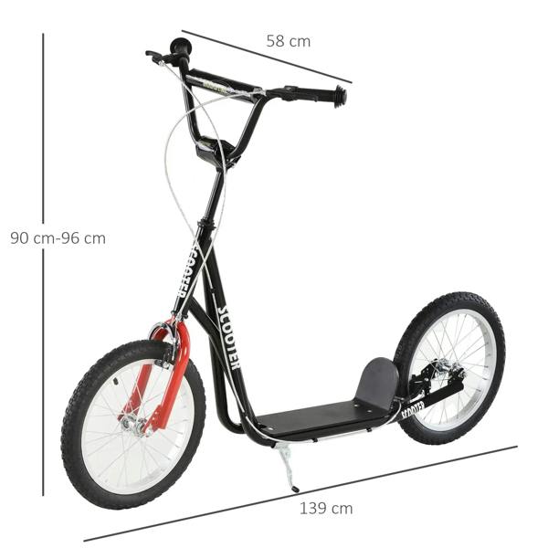 Black kids kick scooter with kickstand, adjustable handlebar, black deck, rubber tires