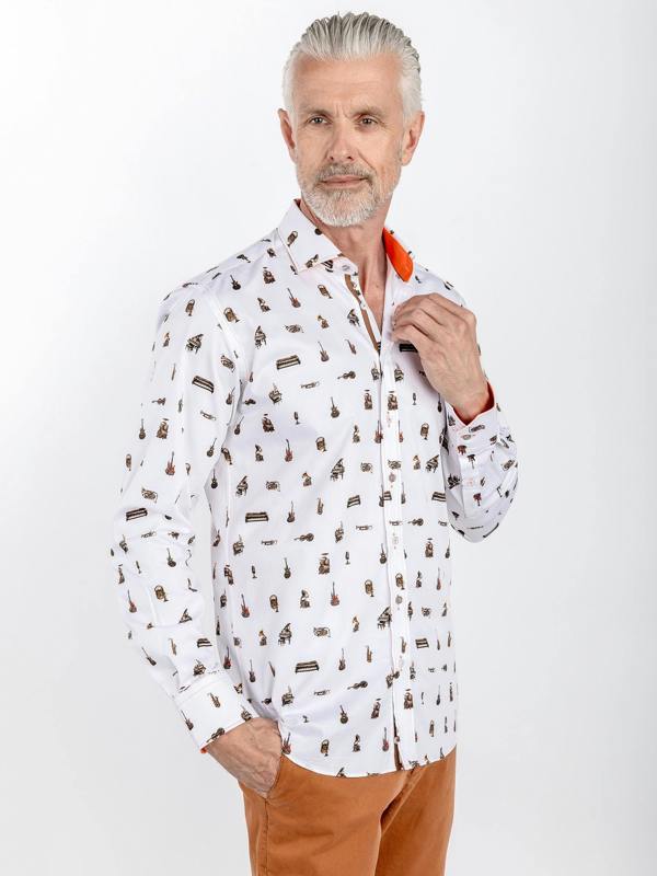 Claudio Lugli Musical Instrument Print Satin Cotton Shirt