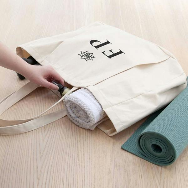 Monogrammed Organic Yoga Tote Bag - close-up detail