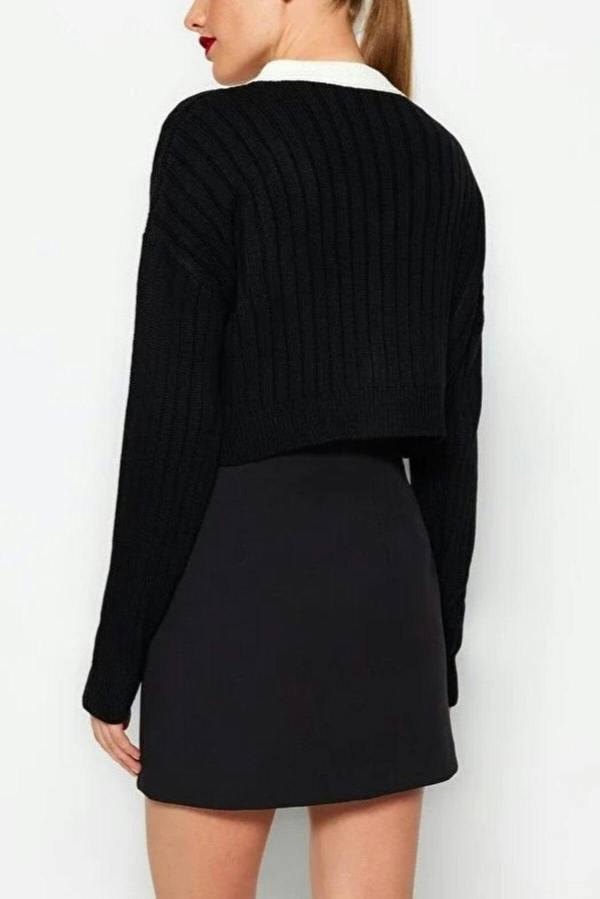 WOVCOR Super Crop Shirt Garnish Knit Cardigan