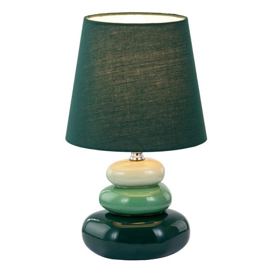 Happy Homewares Ceramic Pebble Table Lamp with Olive Forest and Pale Green Colours