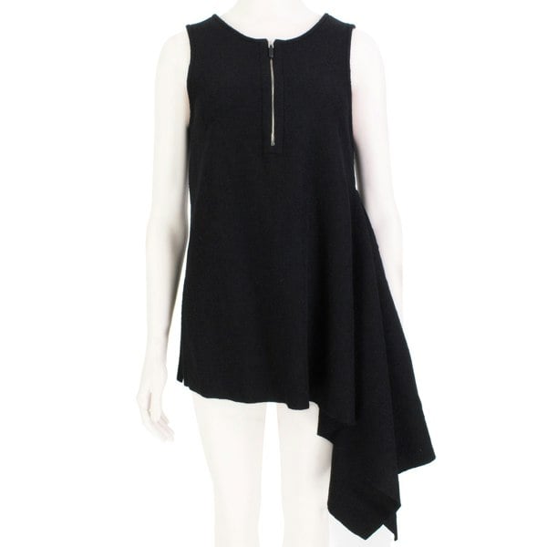 Nehera buddy top in black textured wool jersey with draped side